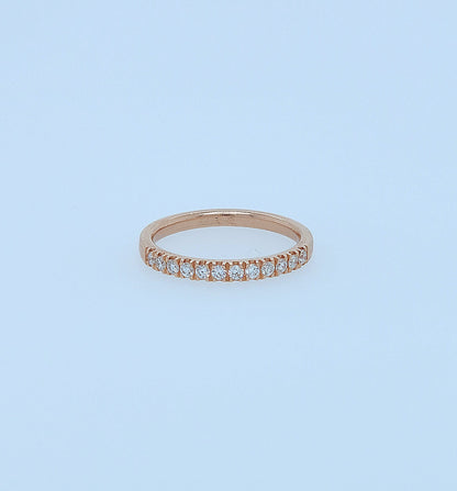 14k Rose Gold French Pave Diamond Wedding Band – Dainty & Elegant 2.1mm Slim Stackable Ring, Size 4.75