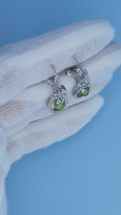 14k White Gold Diamond Dangle Earrings with Briolette Peridots – Elegant Oval Drop Design, 0.50 CTW Diamonds