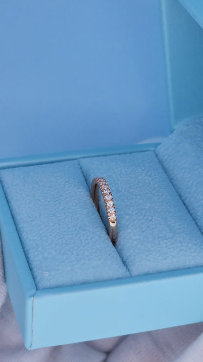 14k Rose Gold French Pave Diamond Wedding Band – Dainty & Elegant 2.1mm Slim Stackable Ring, Size 4.75
