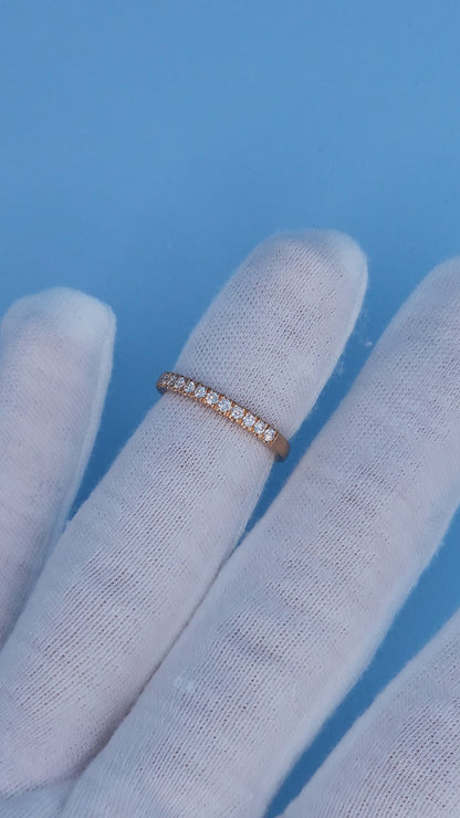 14k Rose Gold French Pave Diamond Wedding Band – Dainty & Elegant 2.1mm Slim Stackable Ring, Size 4.75
