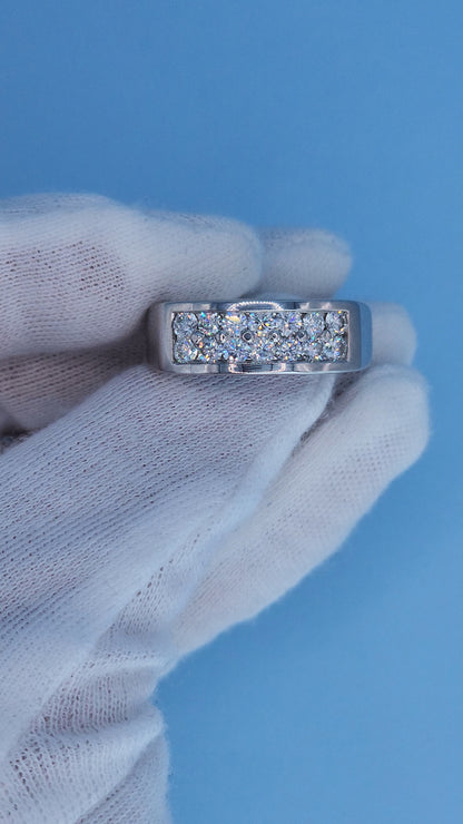 Men’s 14k White Gold Diamond Wedding Band – Two Row Modern Ring with 1 Carat Natural Diamonds