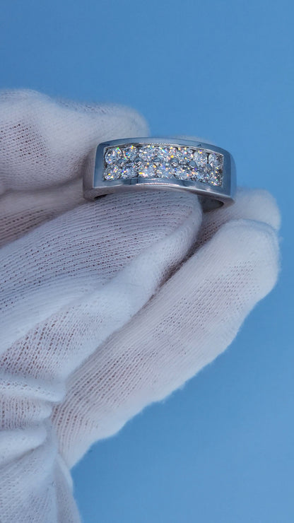 Men’s 14k White Gold Diamond Wedding Band – Two Row Modern Ring with 1 Carat Natural Diamonds