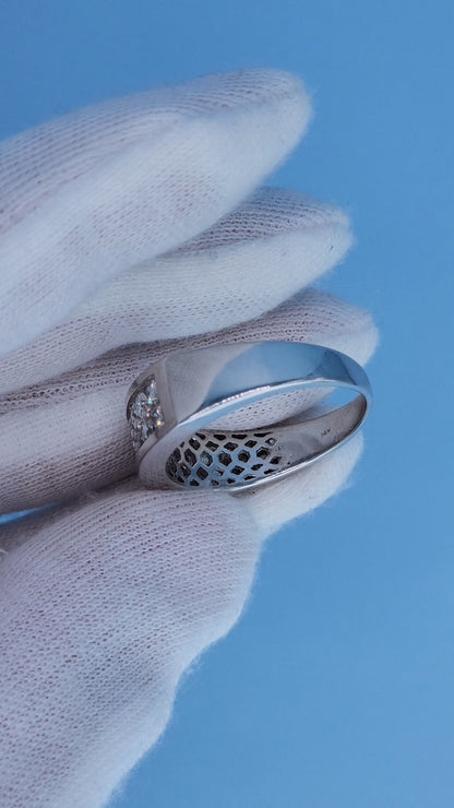 Men’s 14k White Gold Diamond Wedding Band – Two Row Modern Ring with 1 Carat Natural Diamonds