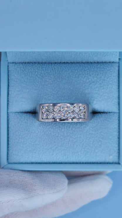 Men’s 14k White Gold Diamond Wedding Band – Two Row Modern Ring with 1 Carat Natural Diamonds