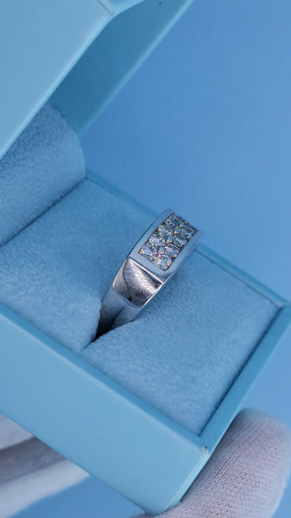Men’s 14k White Gold Diamond Wedding Band – Two Row Modern Ring with 1 Carat Natural Diamonds