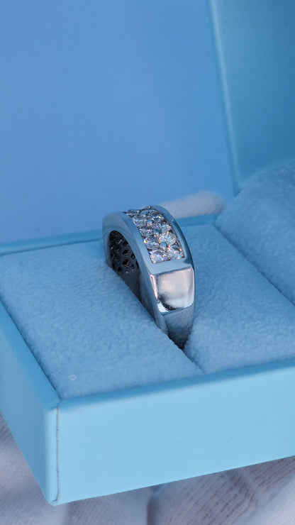 Men’s 14k White Gold Diamond Wedding Band – Two Row Modern Ring with 1 Carat Natural Diamonds