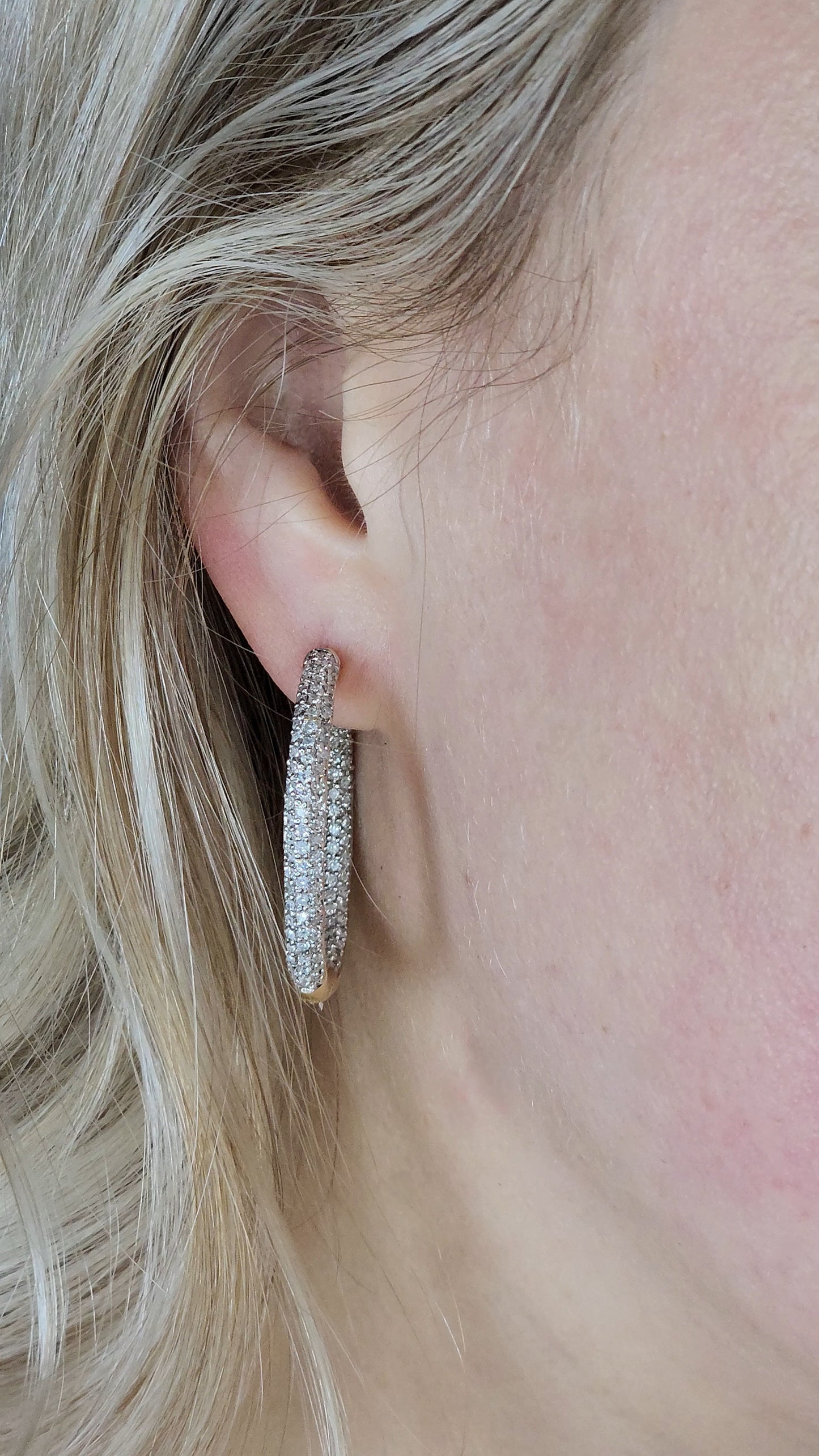 14k Yellow Gold 3-Row Pave Diamond Hoop Earrings | Inside-Out 2.00ct TW, 1.3" Hoops, Safety Lock