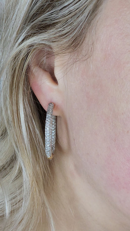 14k Yellow Gold 3-Row Pave Diamond Hoop Earrings | Inside-Out 2.00ct TW, 1.3" Hoops, Safety Lock
