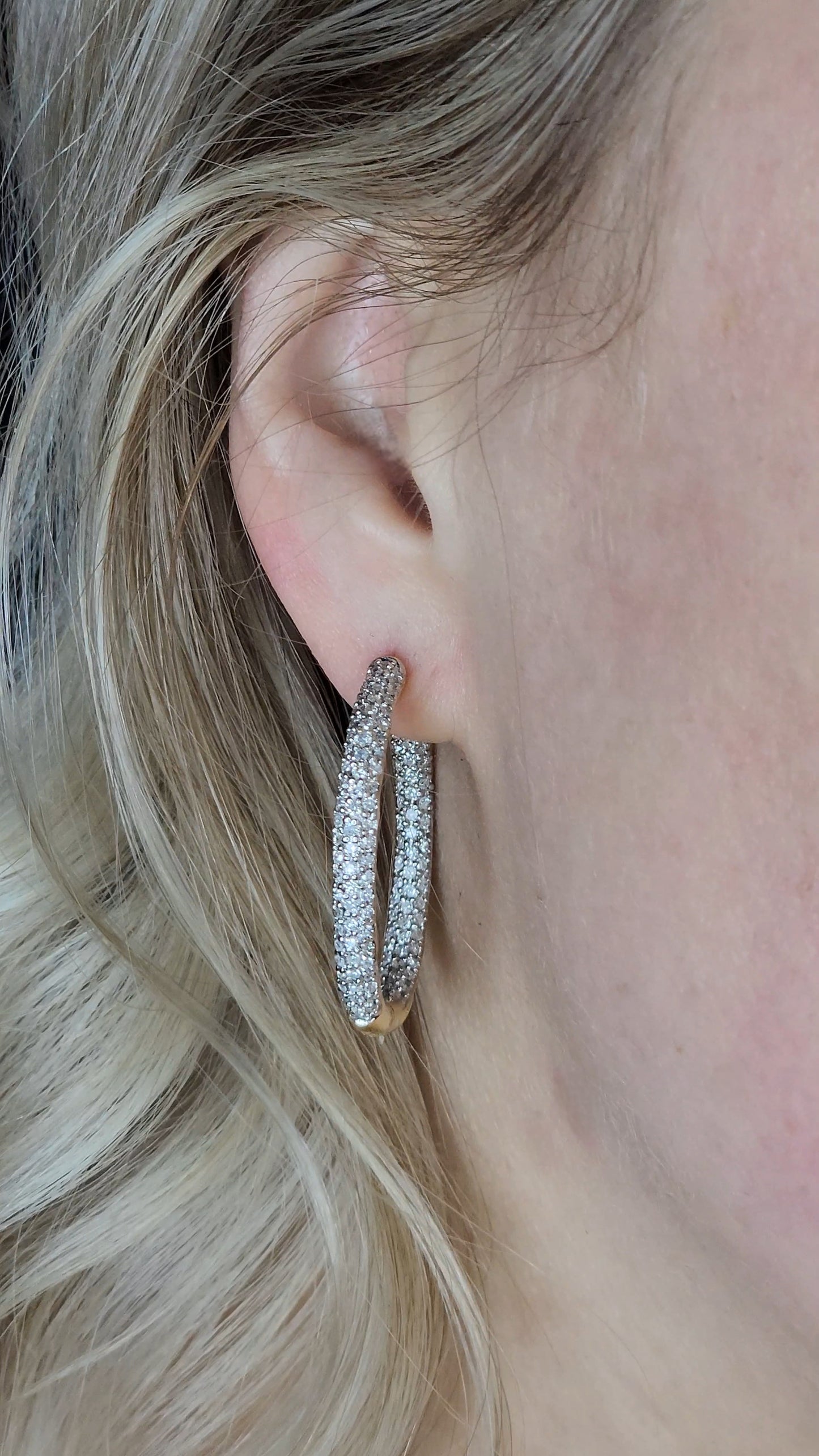 14k Yellow Gold 3-Row Pave Diamond Hoop Earrings | Inside-Out 2.00ct TW, 1.3" Hoops, Safety Lock