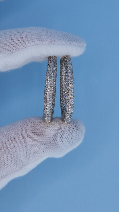 14k Yellow Gold 3-Row Pave Diamond Hoop Earrings | Inside-Out 2.00ct TW, 1.3" Hoops, Safety Lock