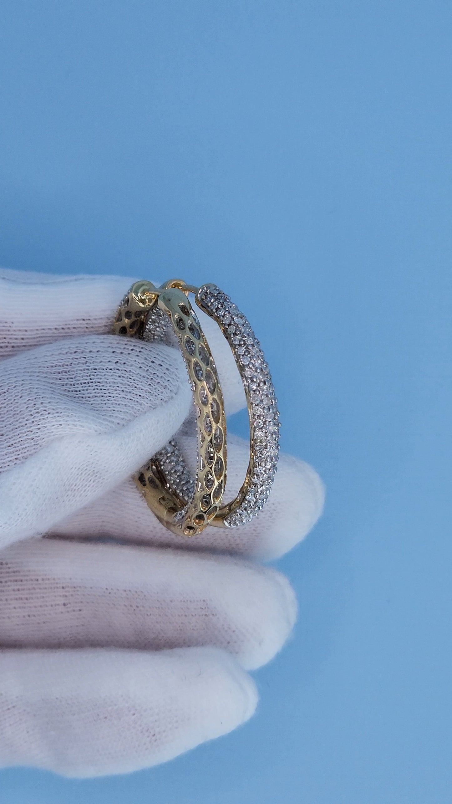 14k Yellow Gold 3-Row Pave Diamond Hoop Earrings | Inside-Out 2.00ct TW, 1.3" Hoops, Safety Lock