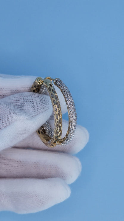 14k Yellow Gold 3-Row Pave Diamond Hoop Earrings | Inside-Out 2.00ct TW, 1.3" Hoops, Safety Lock