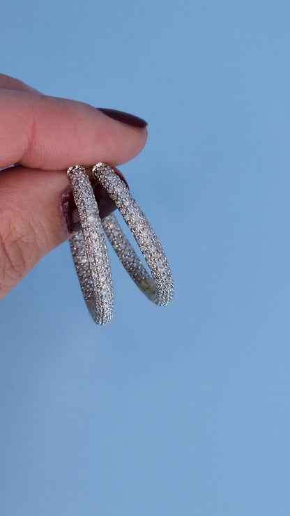 14k Yellow Gold 3-Row Pave Diamond Hoop Earrings | Inside-Out 2.00ct TW, 1.3" Hoops, Safety Lock