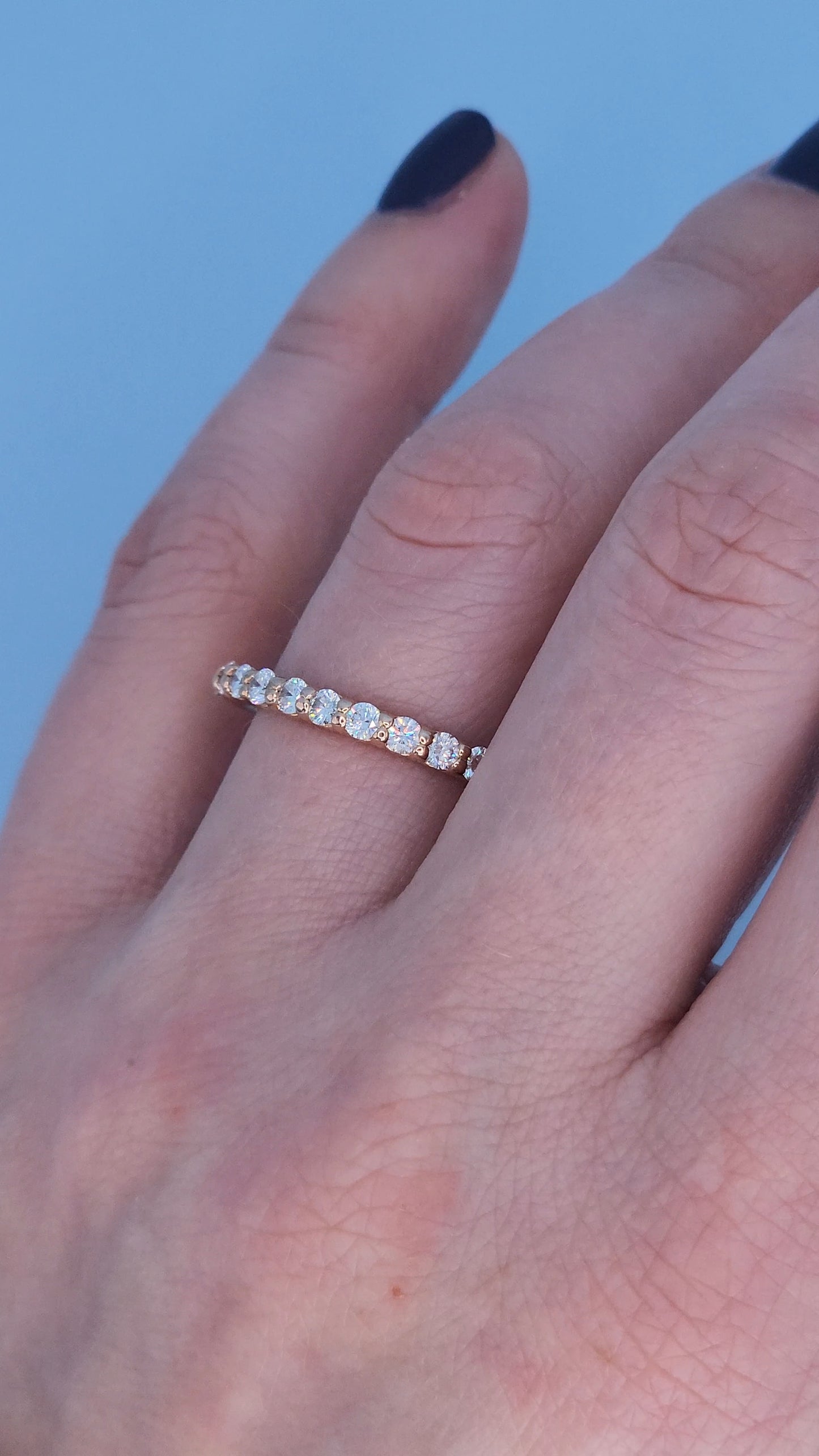 14k Rose Gold Half Eternity Diamond Band for Women – 0.75 Carat Natural Diamonds, Shared Prong Setting, Size 9.5, Elegant Wedding or Anniversary Ring