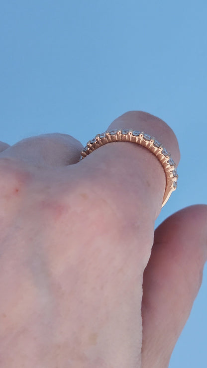 14k Rose Gold Half Eternity Diamond Band for Women – 0.75 Carat Natural Diamonds, Shared Prong Setting, Size 9.5, Elegant Wedding or Anniversary Ring