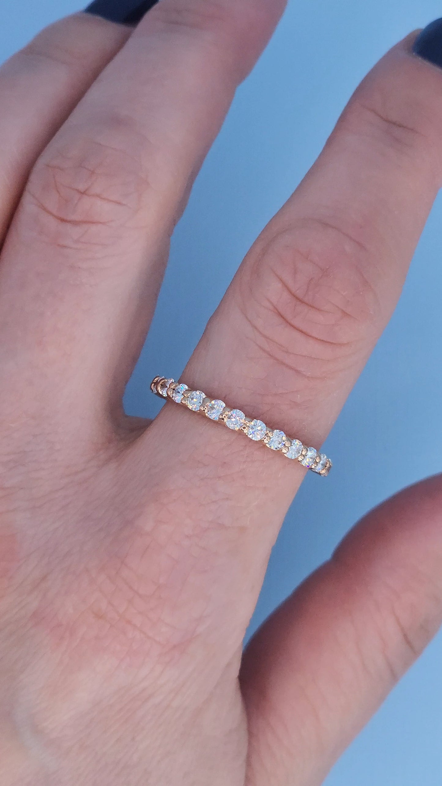 14k Rose Gold Half Eternity Diamond Band for Women – 0.75 Carat Natural Diamonds, Shared Prong Setting, Size 9.5, Elegant Wedding or Anniversary Ring