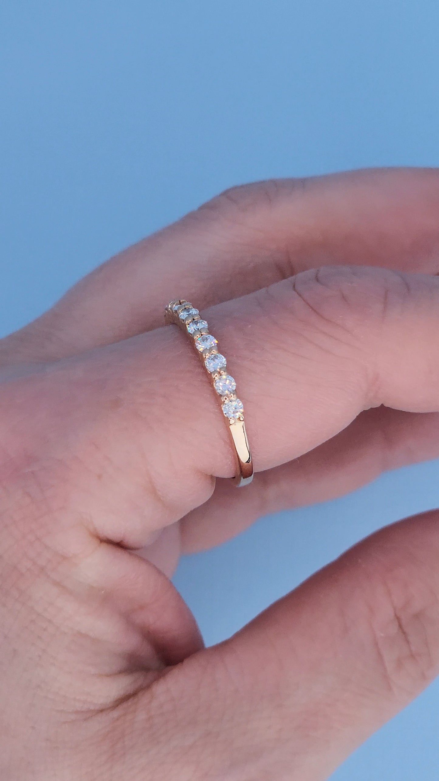 14k Rose Gold Half Eternity Diamond Band for Women – 0.75 Carat Natural Diamonds, Shared Prong Setting, Size 9.5, Elegant Wedding or Anniversary Ring