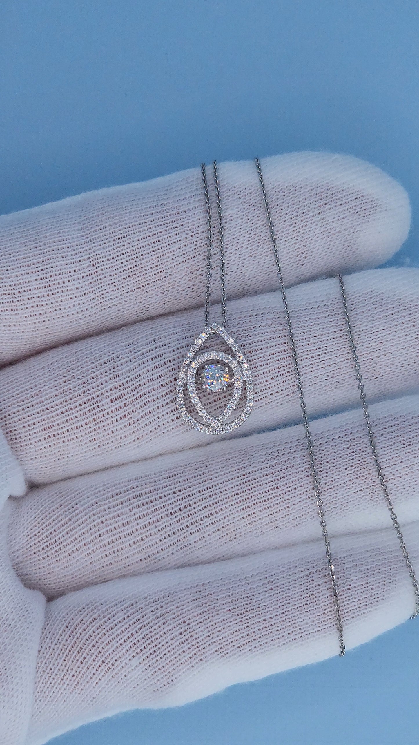 14k white gold diamond pendant on 16 inch cable chain with lobster clasp