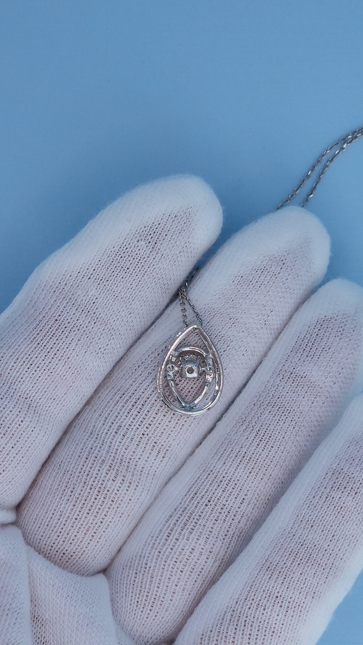 14k White Gold Teardrop Diamond Pendant Necklace | Rose Cut Dancing Diamond, Double Halo Design, 0.37ct TW Natural Diamonds