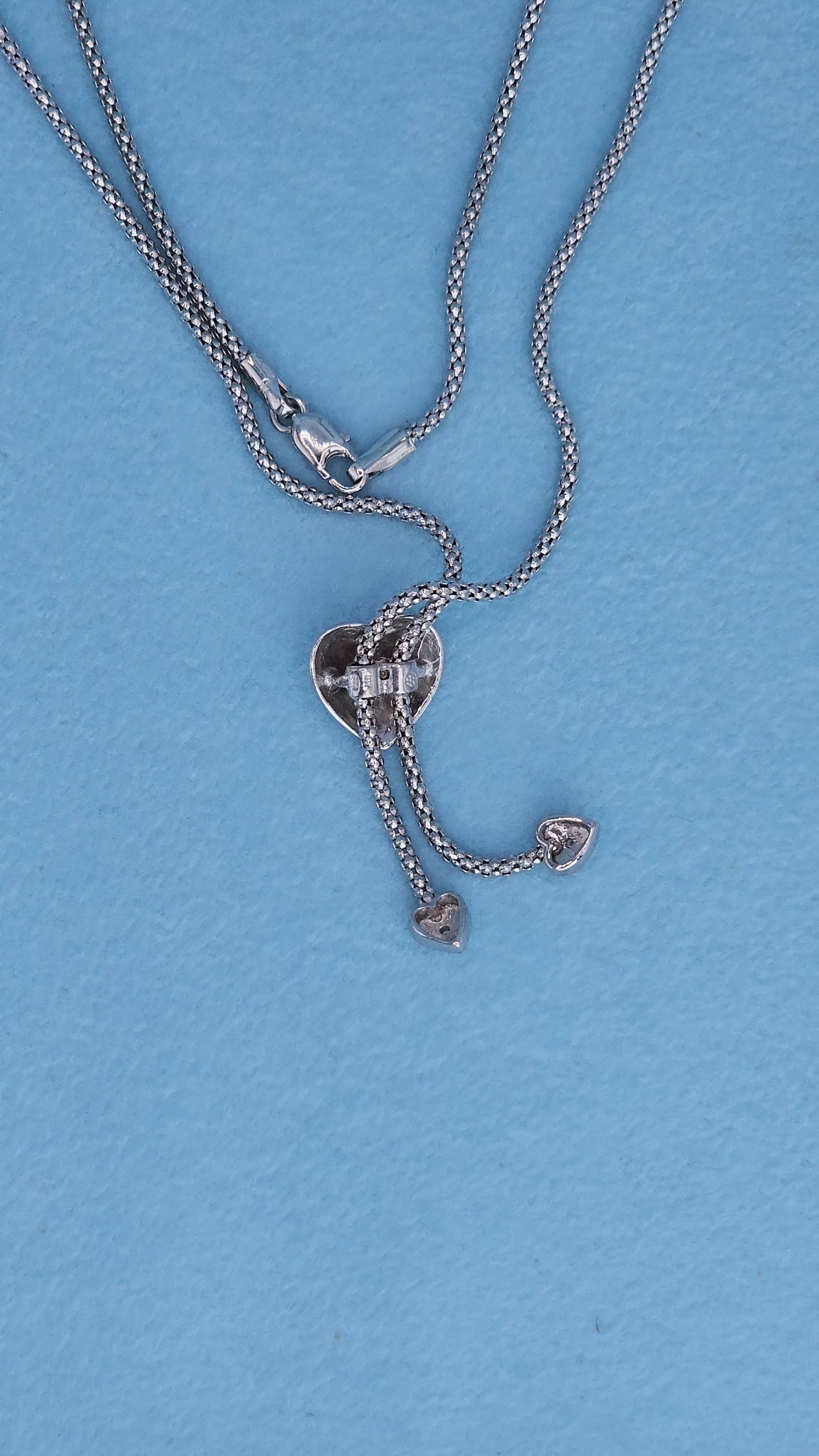 14k White Gold Diamond Heart Lariat Necklace | Triple Heart Drop Design, Natural Diamond Accents, Romantic Fine Jewelry