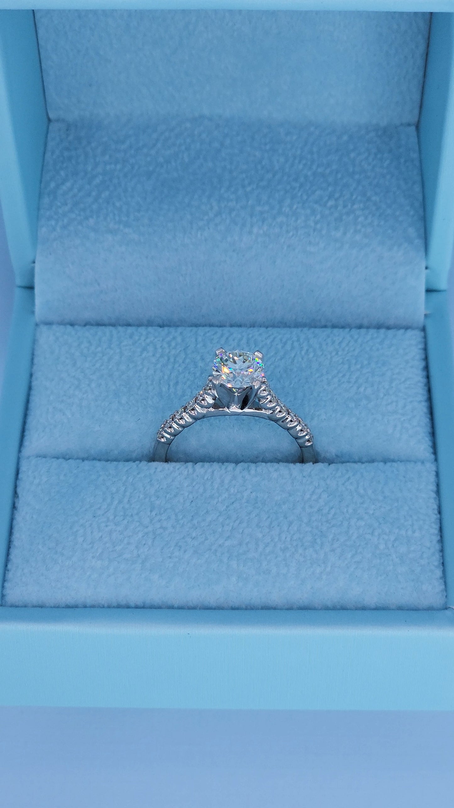 14k white gold engagement ring with 1.00 carat GIA certified round brilliant diamond
