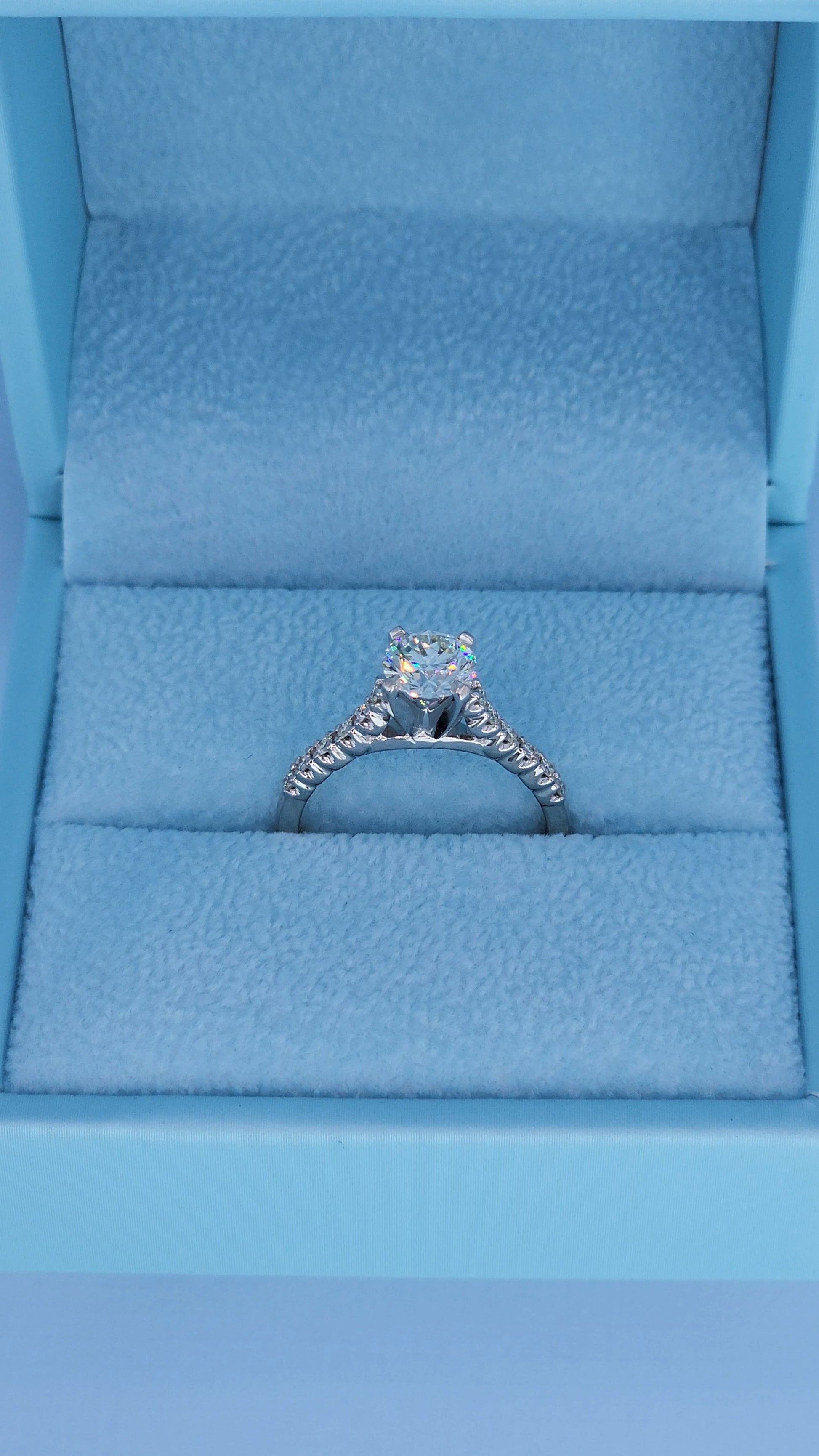 14k white gold engagement ring with 1.00 carat GIA certified round brilliant diamond