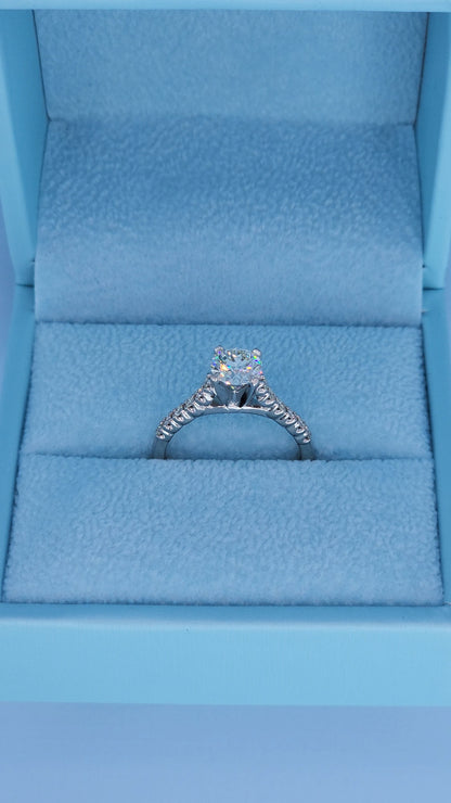14k white gold engagement ring with 1.00 carat GIA certified round brilliant diamond