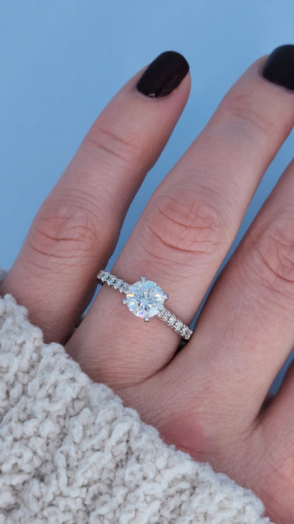 14k White Gold Diamond Engagement Ring | 1.00 CT Round Brilliant GIA Certified, Cathedral Setting with Diamond Accents