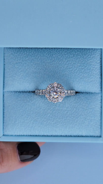 14K White Gold Halo Motif Promise Ring with 1.50 CTW Diamonds | Floral Diamond Ring Size 6.5