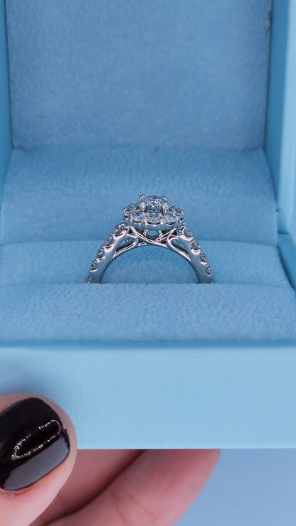 14K White Gold Halo Motif Promise Ring with 1.50 CTW Diamonds | Floral Diamond Ring Size 6.5