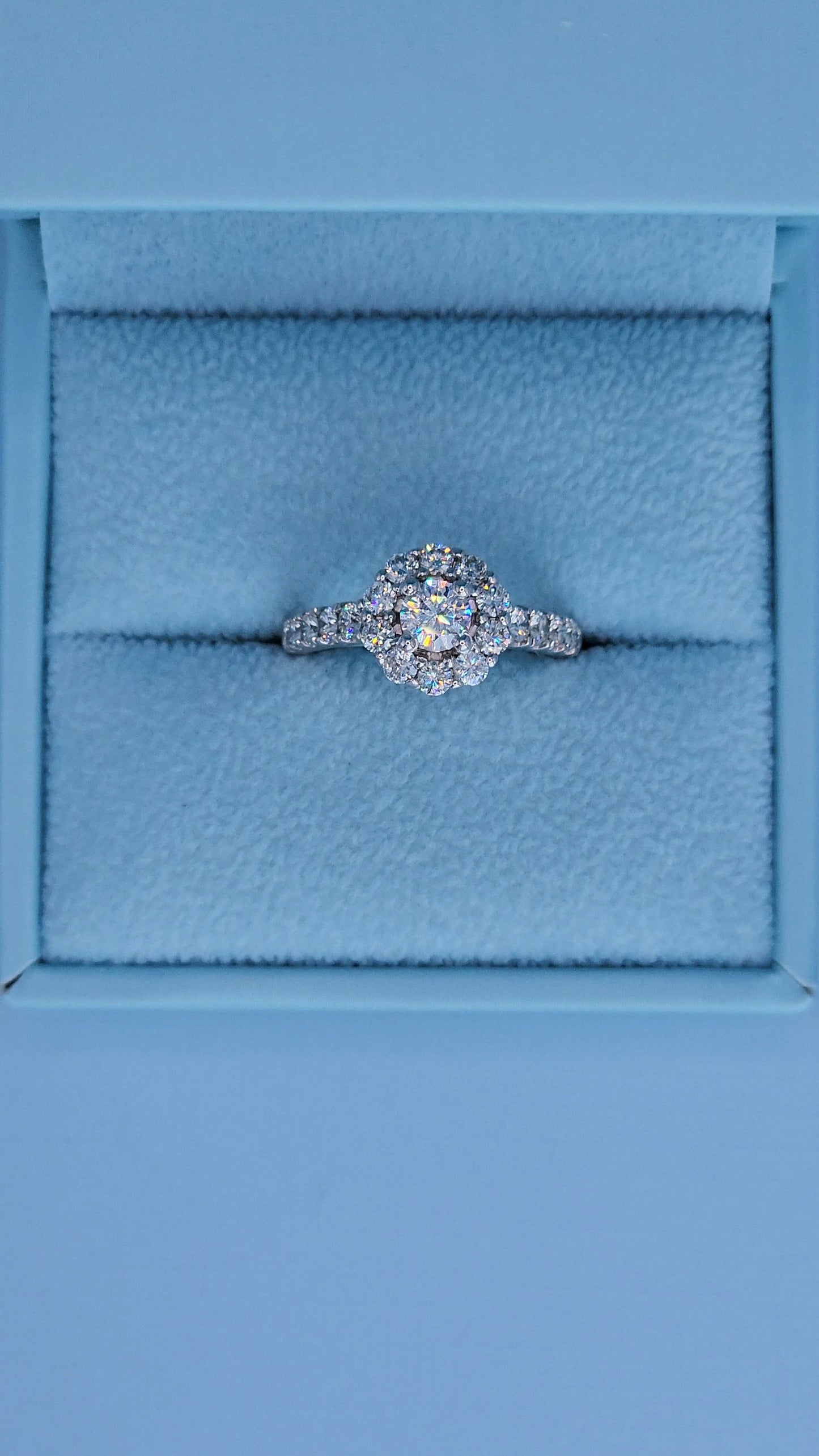 14K White Gold Halo Motif Promise Ring with 1.50 CTW Diamonds | Floral Diamond Ring Size 6.5