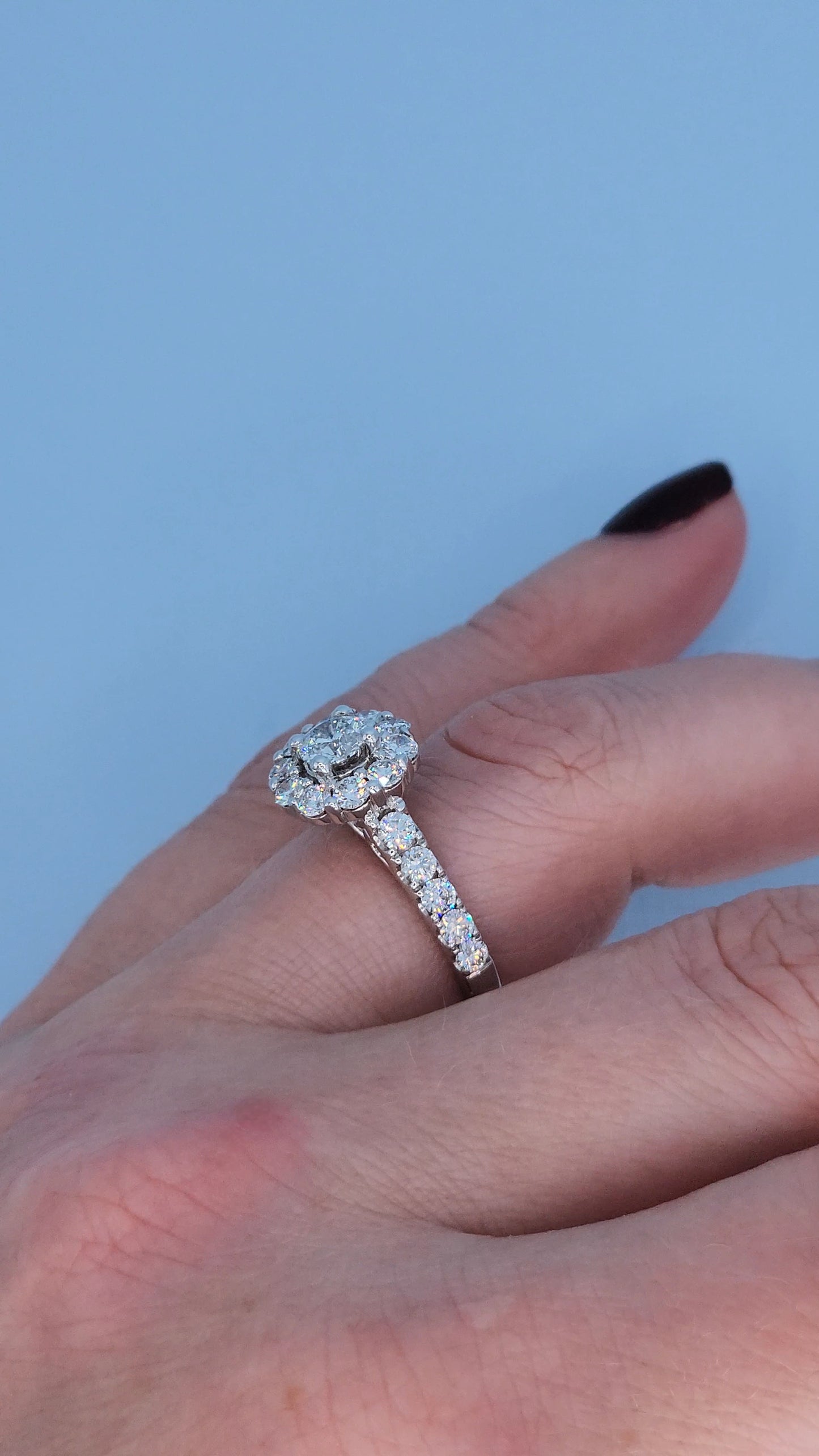 14K White Gold Halo Motif Promise Ring with 1.50 CTW Diamonds | Floral Diamond Ring Size 6.5