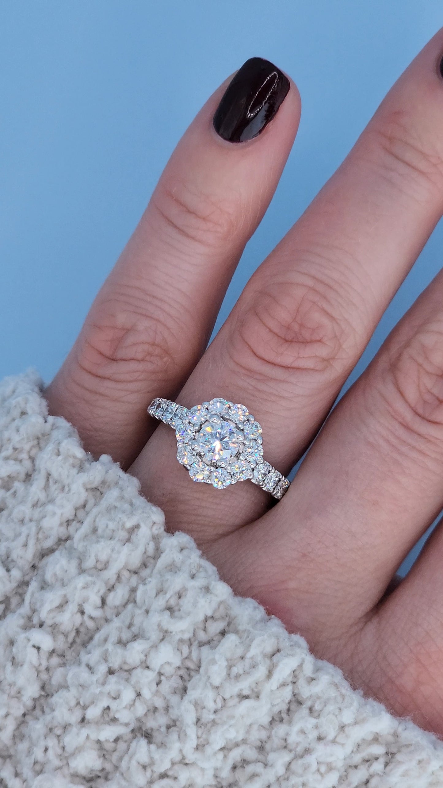 14K White Gold Halo Motif Promise Ring with 1.50 CTW Diamonds | Floral Diamond Ring Size 6.5