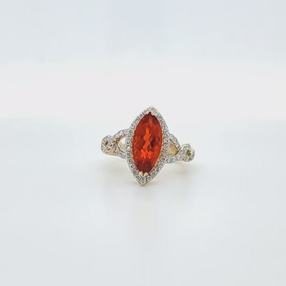 1.33 ct Marquise Fire Opal Ring with Diamond Halo in 14k Yellow Gold