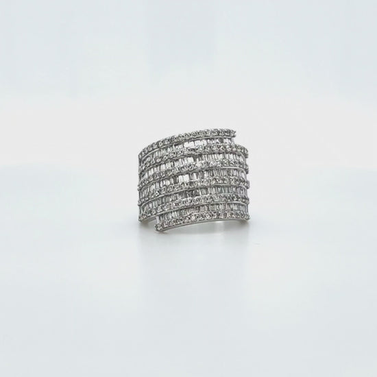 10k White Gold Wide Band Ring with 2 Carats of Baguette and Round Diamonds 360 Video