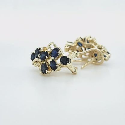 Oval Sapphire and Diamond Cluster Earrings in 14k Yellow Gold