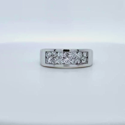 Men’s 14k White Gold Diamond Wedding Band – Two Row Modern Ring with 1 Carat Natural Diamonds