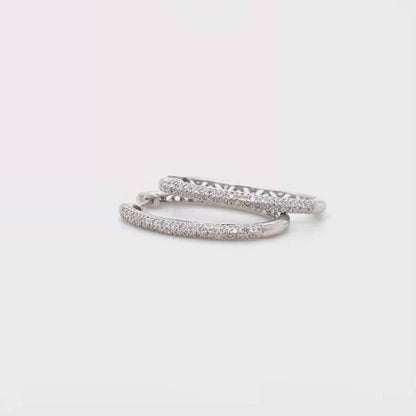 14k White Gold Oval Diamond Hoop Earrings | Double Row Pave Set, 0.40 CTW, Elegant 1.15" Drop