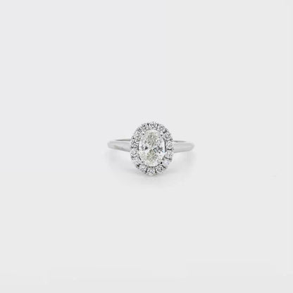 1.00 Carat Oval Diamond Halo Engagement Ring in 14k White Gold – GSI Certified