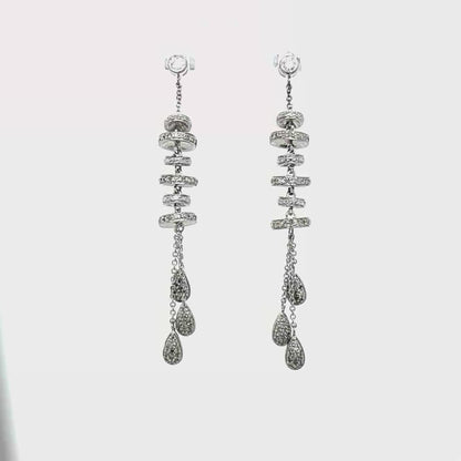 Radiant 14k White Gold Diamond Drop Earrings with 6 Diamond Discs and Diamond Drops – 2.4 Inches