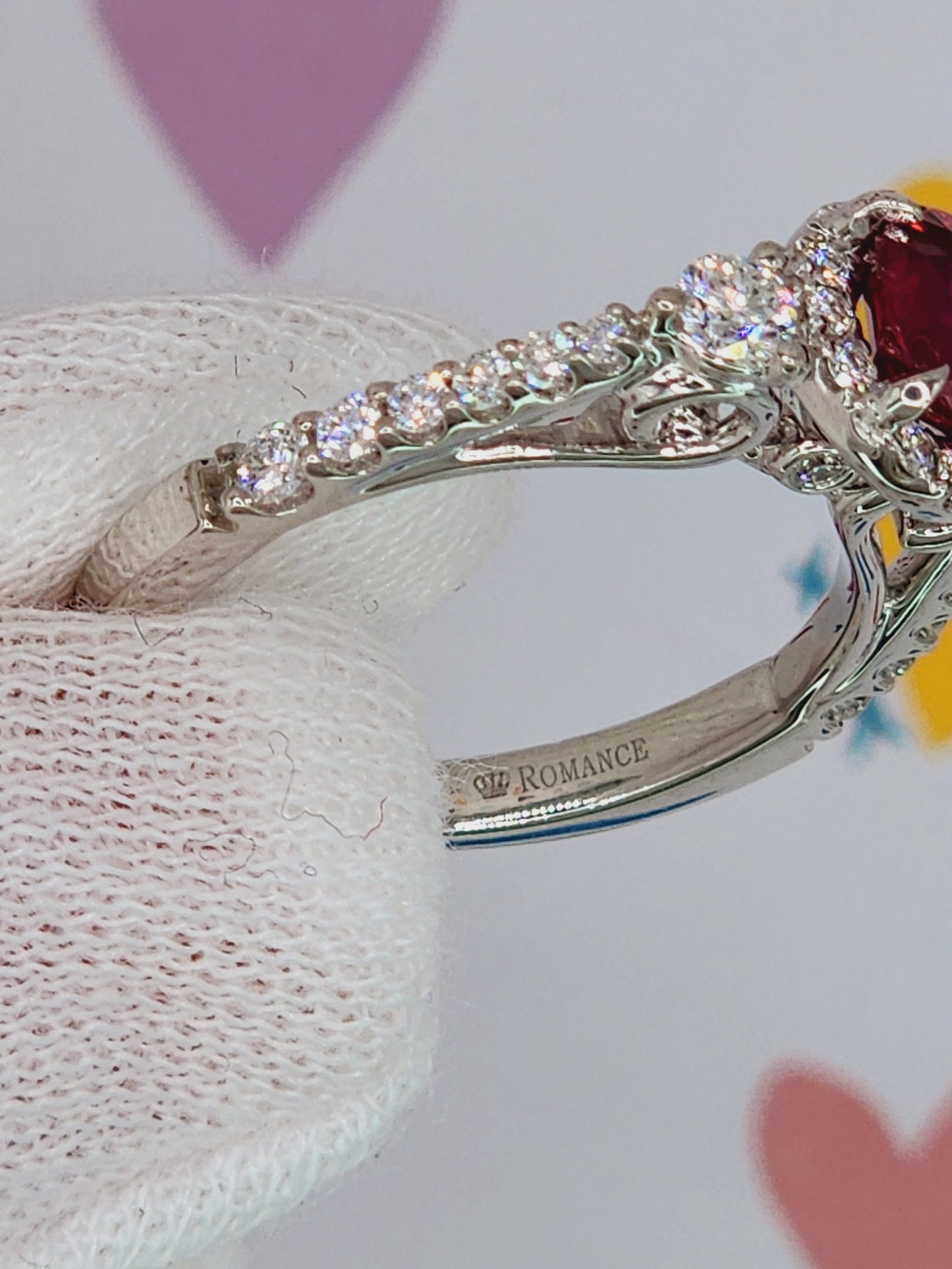 GIA Unheated Cushion Ruby and Diamond Halo Ring in 18k White Gold