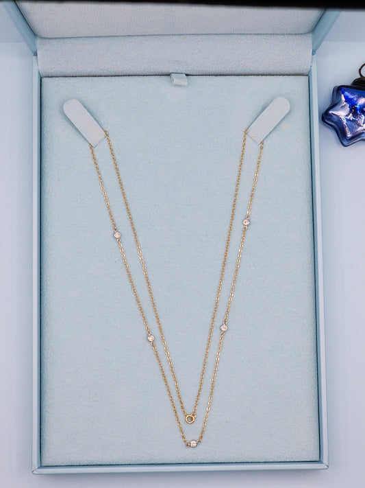 5 Natural Diamonds Station Necklace 14k Gold 25 inches long