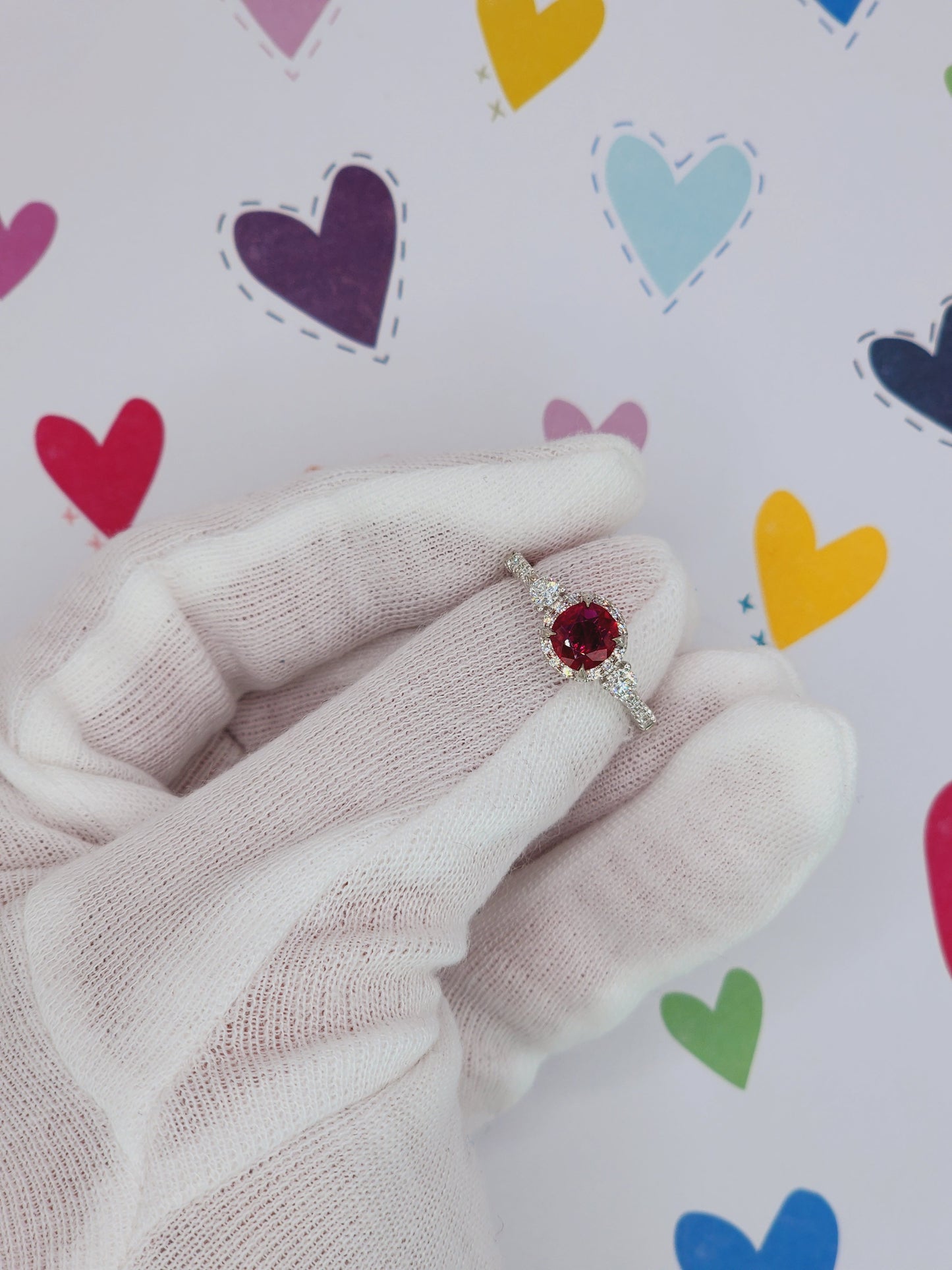 GIA Unheated Cushion Ruby and Diamond Halo Ring in 18k White Gold