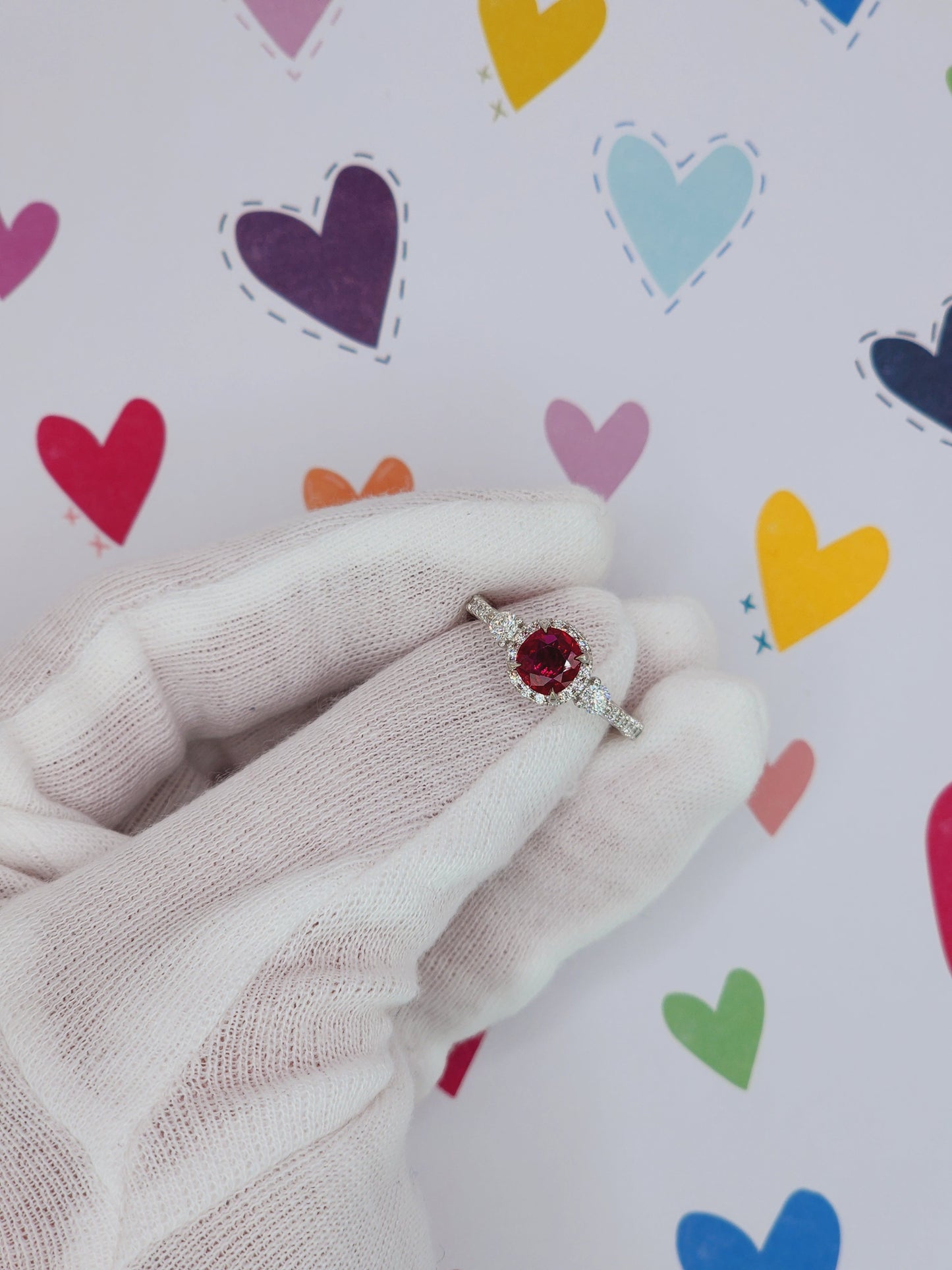 GIA Unheated Cushion Ruby and Diamond Halo Ring in 18k White Gold