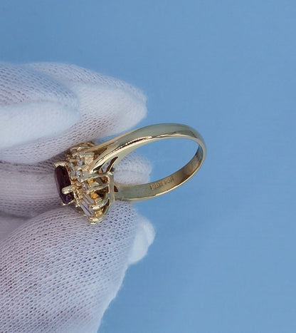 14K Yellow Gold Ruby Ballerina Ring 1.26 CT Oval Deep Red Ruby with 0.90 CTW Baguette & Round Diamonds