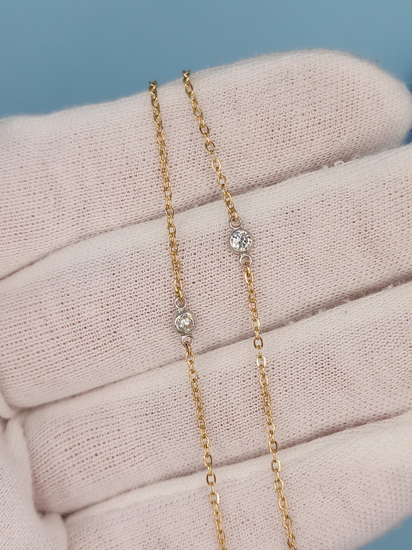 5 Natural Diamonds Station Necklace 14k Gold 25 inches long